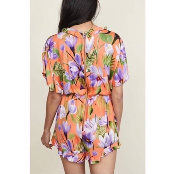 NWT Alice + Olivia Sachi Floral Palm Coral Romper Size 0 - Picture 3 of 14